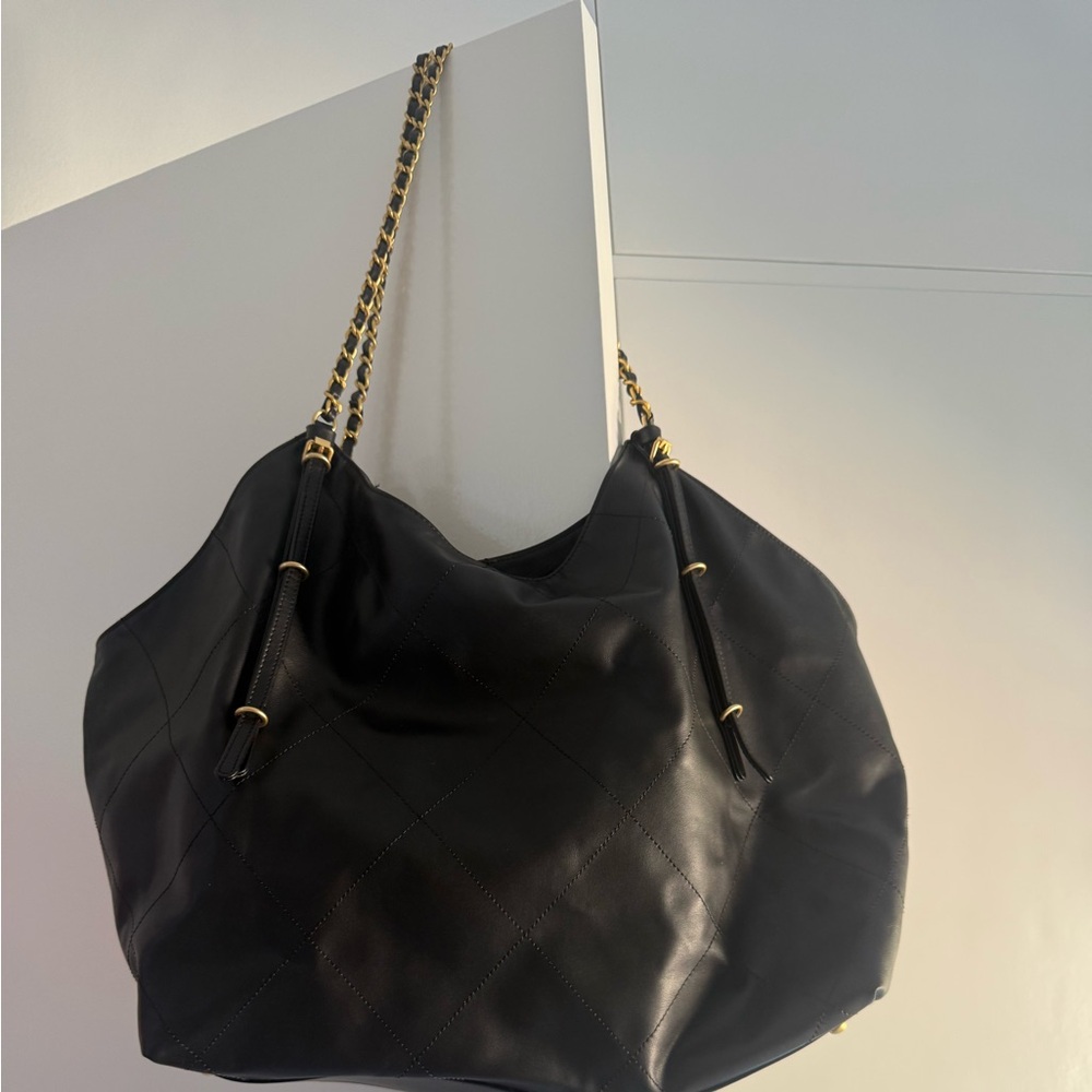 Elegant Black CC Leather Tote Bag
